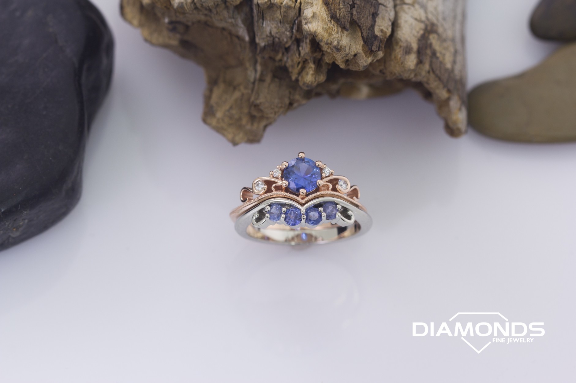 14k, Knox, two tone set, Yogo Sapphire ring